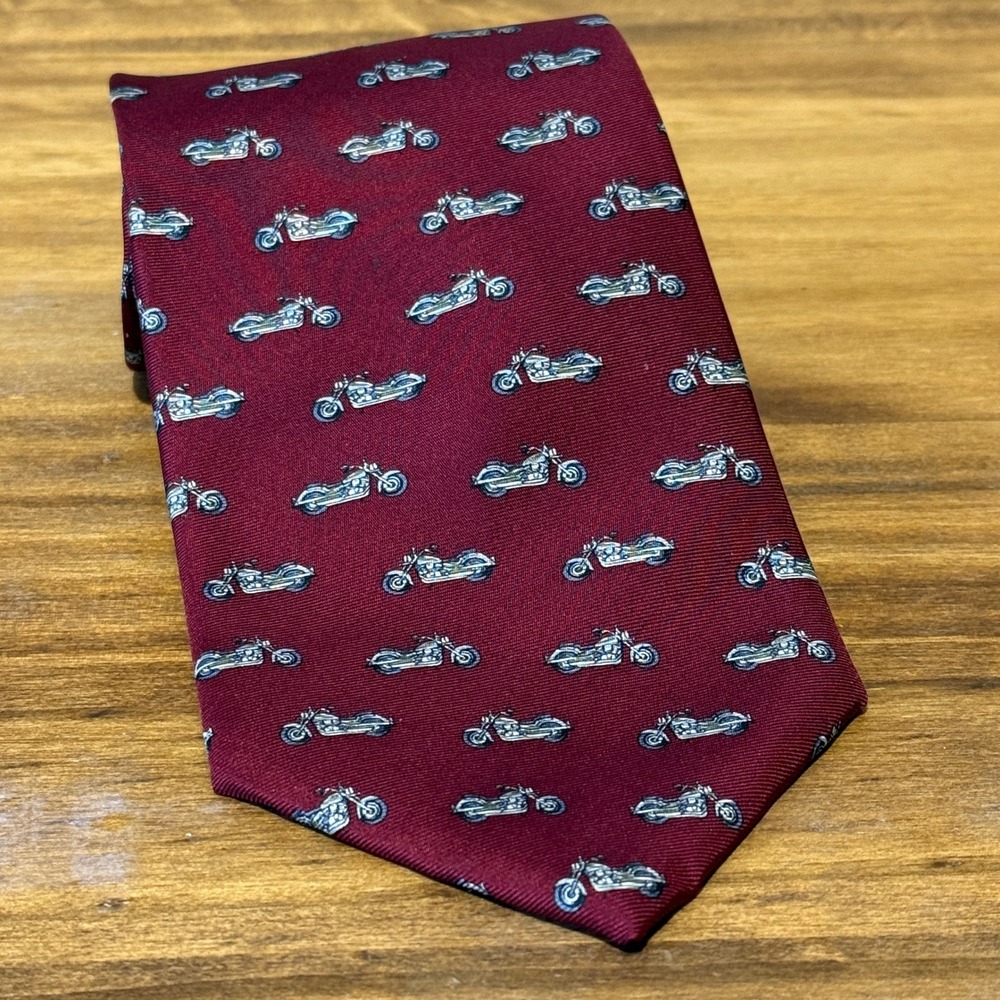 STRUCTURE Mens Burgundy‎ Silk Motorcycle Print Neck Tie Made in USA